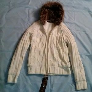 New Winter zip up sweater/jacket w/faux fur hood